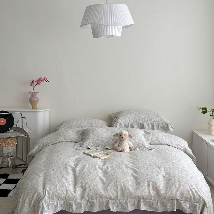 91家纺网 家纺一手货源 找家纺 佰织鑫家居 2025新款全棉纯棉砂洗棉花床盖三件套 花海