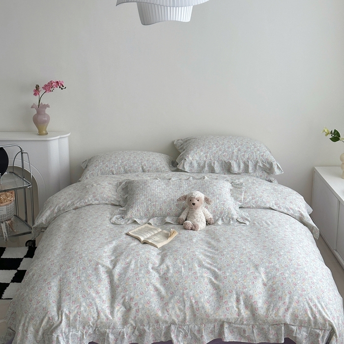 91家纺网 家纺一手货源 找家纺 佰织鑫家居 2025新款全棉纯棉砂洗棉花床盖三件套 花海