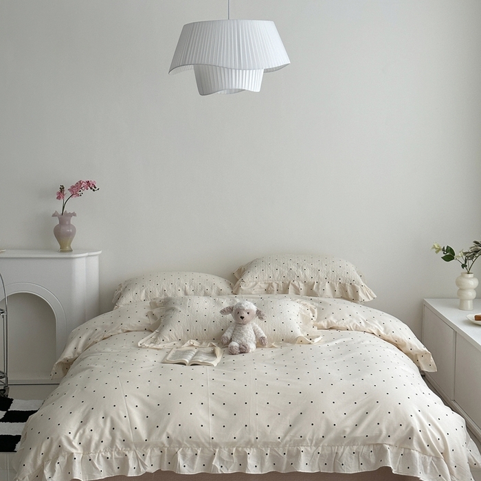 91家纺网 家纺一手货源 找家纺 佰织鑫家居 2025新款全棉纯棉砂洗棉花床盖三件套 浪漫波点