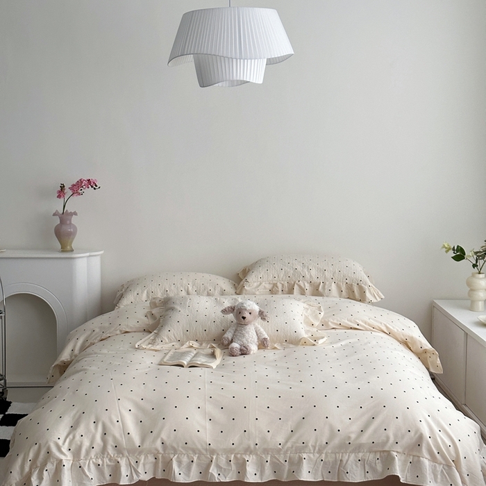 91家纺网 家纺一手货源 找家纺 佰织鑫家居 2025新款全棉纯棉砂洗棉花床盖三件套 浪漫波点