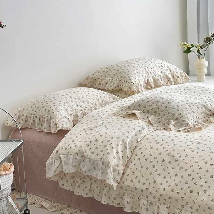 91家纺网 家纺一手货源 找家纺 佰织鑫家居 2025新款全棉纯棉砂洗棉花床盖三件套 山茶花