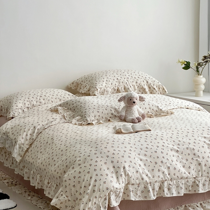 91家纺网 家纺一手货源 找家纺 佰织鑫家居 2025新款全棉纯棉砂洗棉花床盖三件套 山茶花