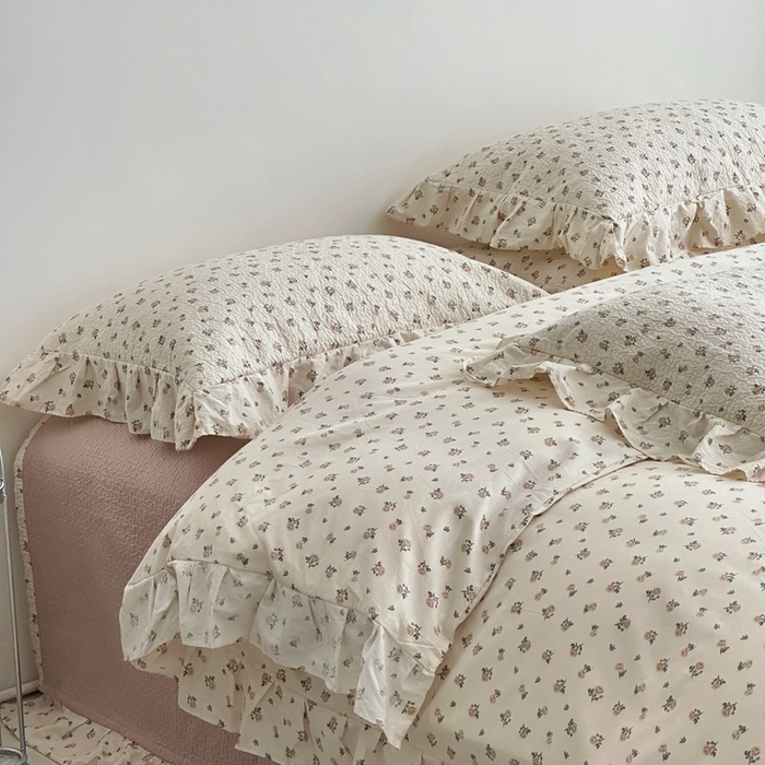 91家纺网 家纺一手货源 找家纺 佰织鑫家居 2025新款全棉纯棉砂洗棉花床盖三件套 山茶花