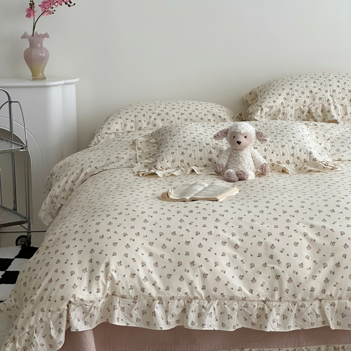 91家纺网 家纺一手货源 找家纺 佰织鑫家居 2025新款全棉纯棉砂洗棉花床盖三件套 山茶花