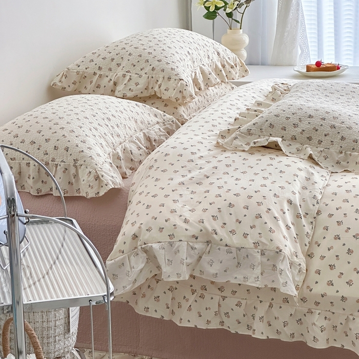 91家纺网 家纺一手货源 找家纺 佰织鑫家居 2025新款全棉纯棉砂洗棉花床盖三件套 山茶花