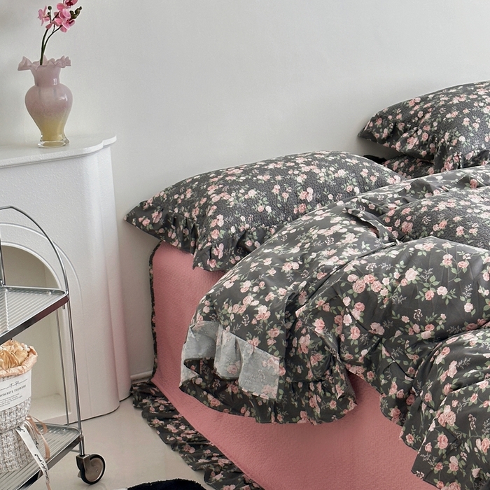 91家纺网 家纺一手货源 找家纺 佰织鑫家居 2025新款全棉纯棉砂洗棉花床盖三件套 夜来香