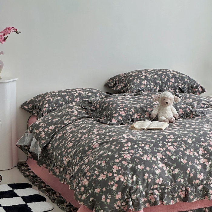 佰织鑫家居 2025新款全棉纯棉砂洗棉花床盖三件套 夜来香