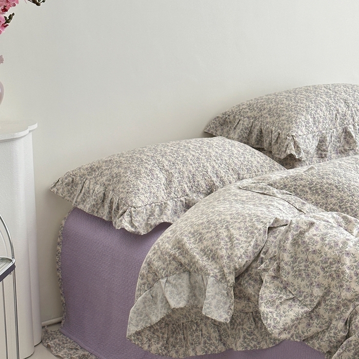 91家纺网 家纺一手货源 找家纺 佰织鑫家居 2025新款全棉纯棉砂洗棉花床盖三件套 紫藤