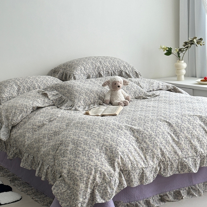 佰织鑫家居 2025新款全棉纯棉砂洗棉花床盖三件套 紫藤