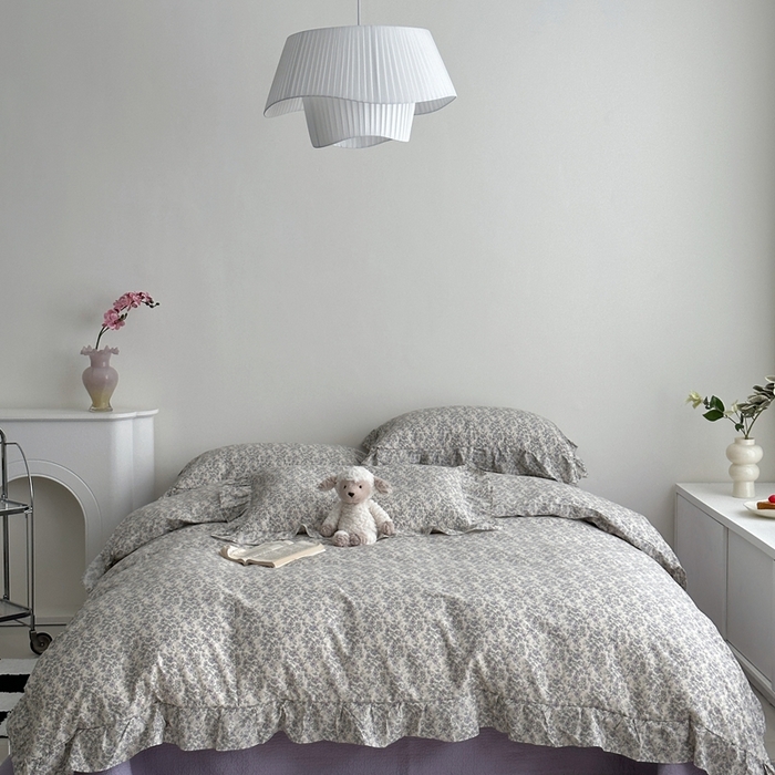 91家纺网 家纺一手货源 找家纺 佰织鑫家居 2025新款全棉纯棉砂洗棉花床盖三件套 紫藤