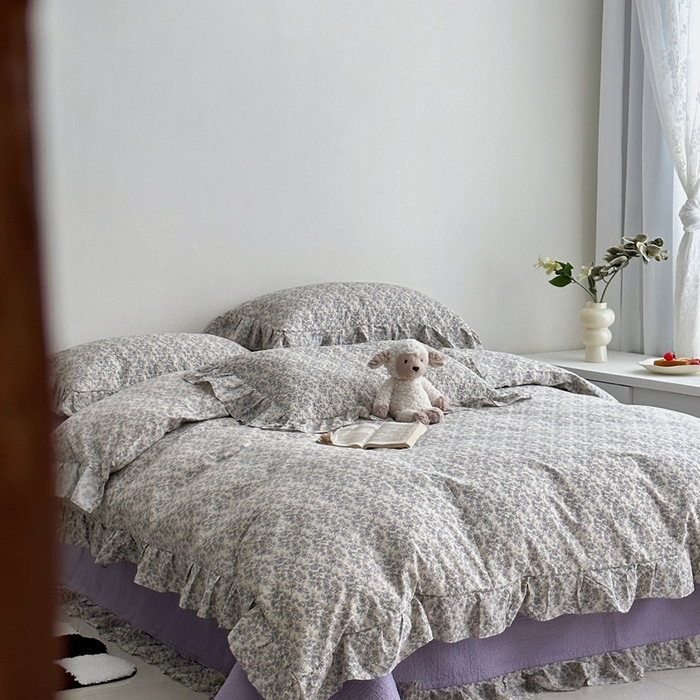 91家纺网 家纺一手货源 找家纺 佰织鑫家居 2025新款全棉纯棉砂洗棉花床盖三件套 紫藤