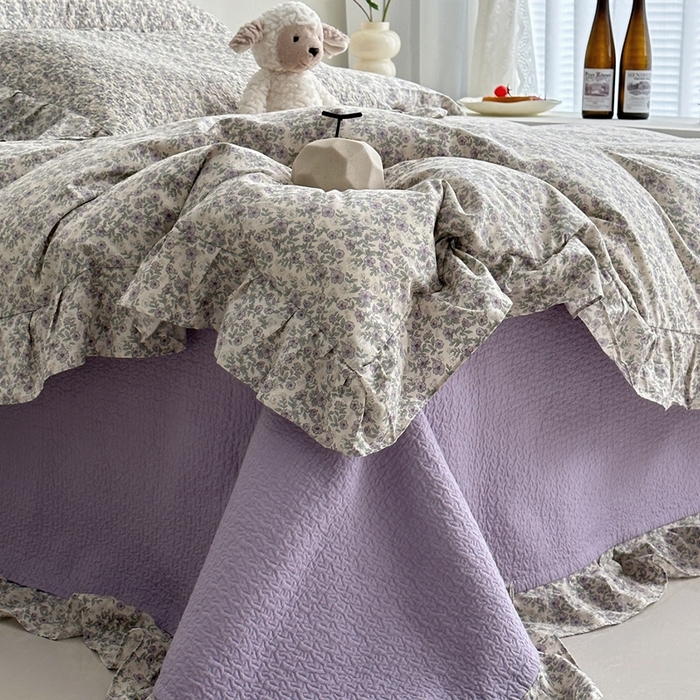 91家纺网 家纺一手货源 找家纺 佰织鑫家居 2025新款全棉纯棉砂洗棉花床盖三件套 紫藤