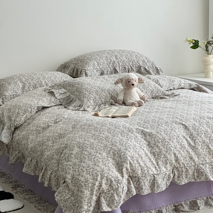 91家纺网 家纺一手货源 找家纺 佰织鑫家居 2025新款全棉纯棉砂洗棉花床盖三件套 紫藤