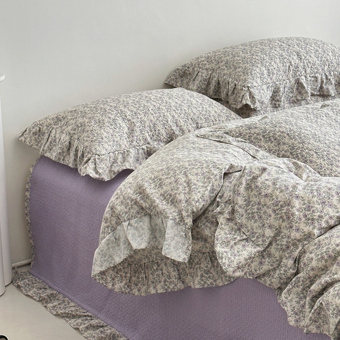 91家纺网 家纺一手货源 找家纺 佰织鑫家居 2025新款全棉纯棉砂洗棉花床盖三件套 紫藤