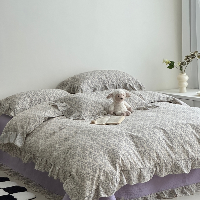 91家纺网 家纺一手货源 找家纺 佰织鑫家居 2025新款全棉纯棉砂洗棉花床盖三件套 紫藤