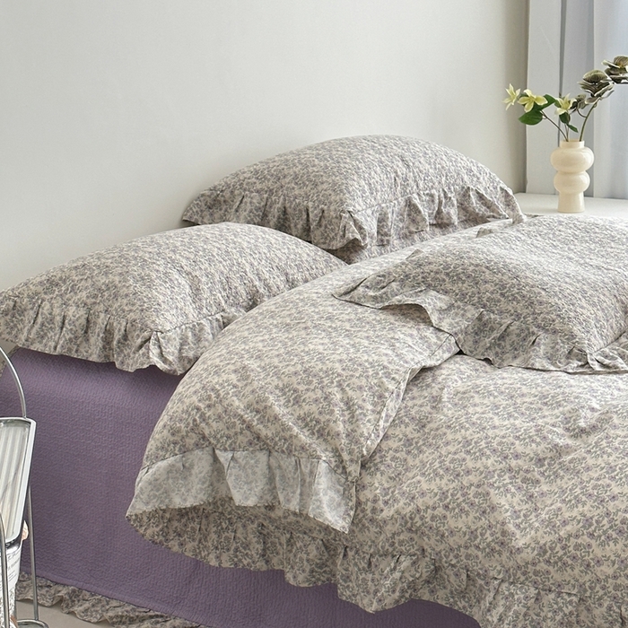 91家纺网 家纺一手货源 找家纺 佰织鑫家居 2025新款全棉纯棉砂洗棉花床盖三件套 紫藤