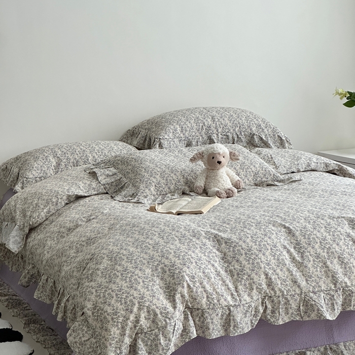 91家纺网 家纺一手货源 找家纺 佰织鑫家居 2025新款全棉纯棉砂洗棉花床盖三件套 紫藤