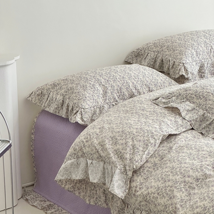 91家纺网 家纺一手货源 找家纺 佰织鑫家居 2025新款全棉纯棉砂洗棉花床盖三件套 紫藤