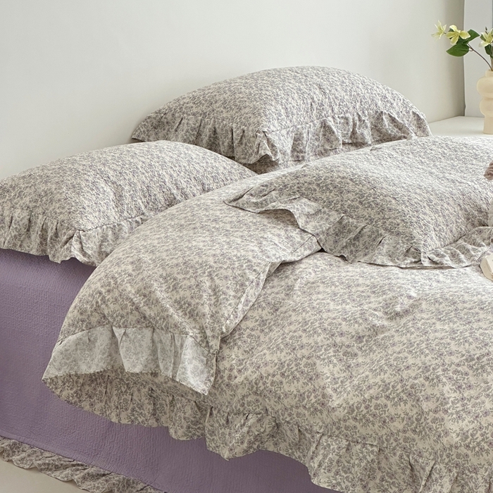 91家纺网 家纺一手货源 找家纺 佰织鑫家居 2025新款全棉纯棉砂洗棉花床盖三件套 紫藤