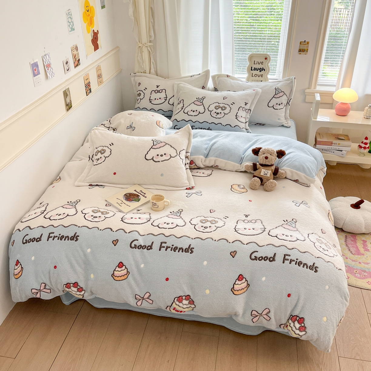 91家纺网 家纺一手货源 找家纺 川悦生活2025新款立体雪花绒印花大床四件套系列二场景二 快乐派对