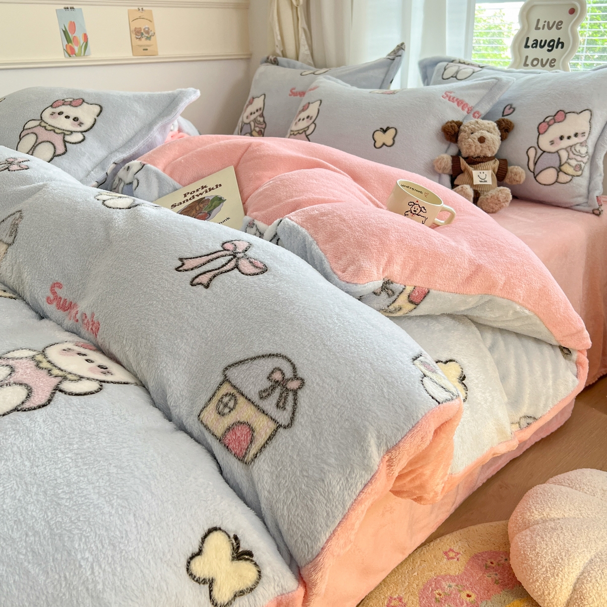 91家纺网 家纺一手货源 找家纺 （总）川悦生活2025新款立体雪花绒印花大床四件套系列二场景二