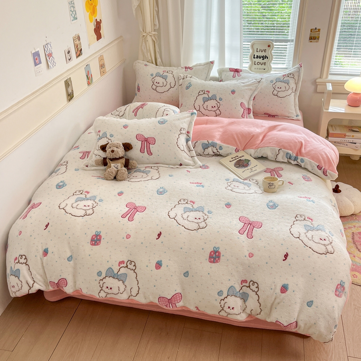 91家纺网 家纺一手货源 找家纺 川悦生活2025新款立体雪花绒印花大床四件套系列二场景二 幸福奶旺