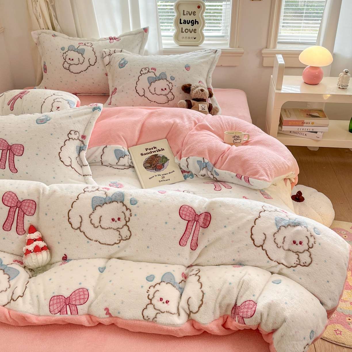 91家纺网 家纺一手货源 找家纺 川悦生活2025新款立体雪花绒印花大床四件套系列二场景二 幸福奶旺