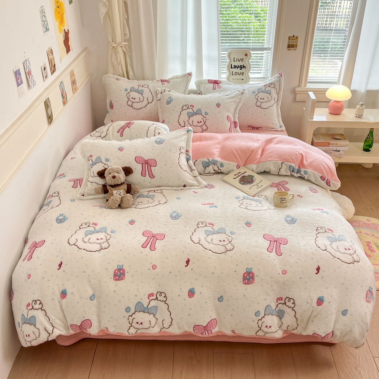 91家纺网 家纺一手货源 找家纺 川悦生活2025新款立体雪花绒印花大床四件套系列二场景二 幸福奶旺