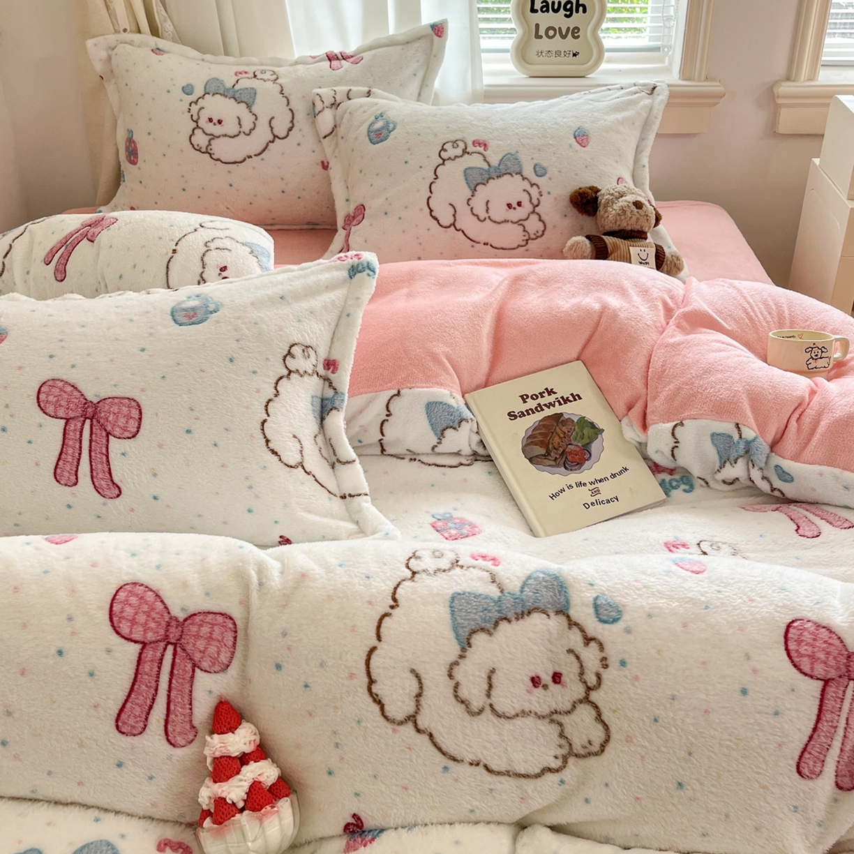 91家纺网 家纺一手货源 找家纺 川悦生活2025新款立体雪花绒印花大床四件套系列二场景二 幸福奶旺