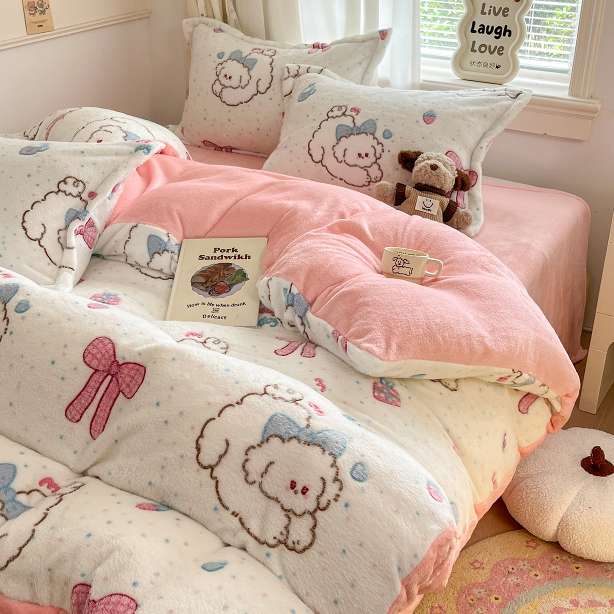 91家纺网 家纺一手货源 找家纺 川悦生活2025新款立体雪花绒印花大床四件套系列二场景二 幸福奶旺