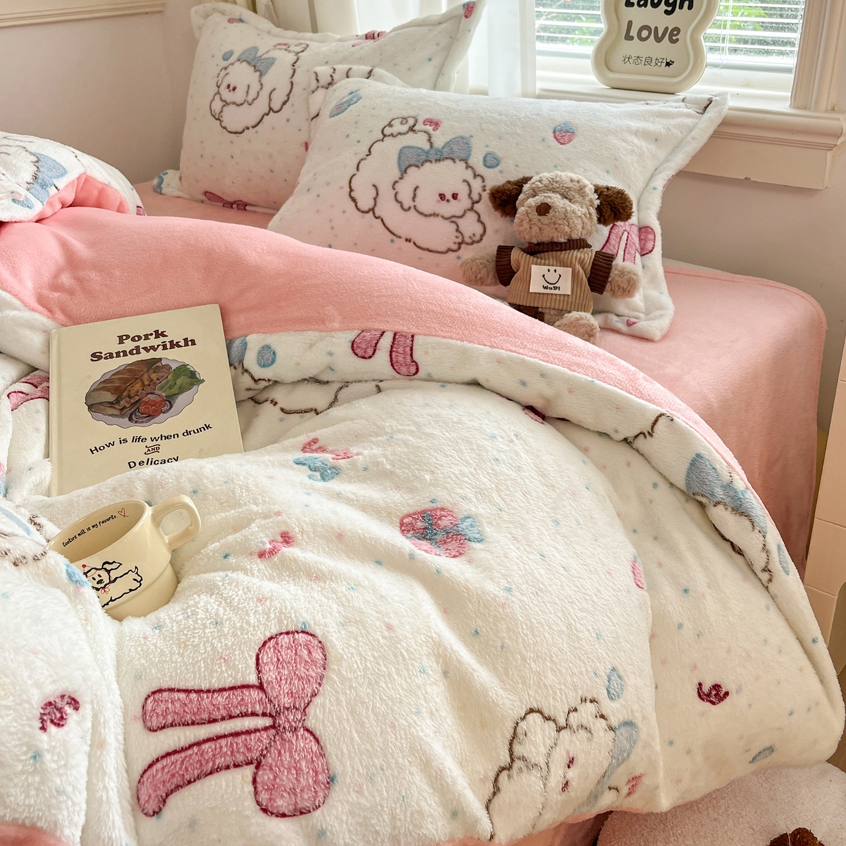 91家纺网 家纺一手货源 找家纺 川悦生活2025新款立体雪花绒印花大床四件套系列二场景二 幸福奶旺