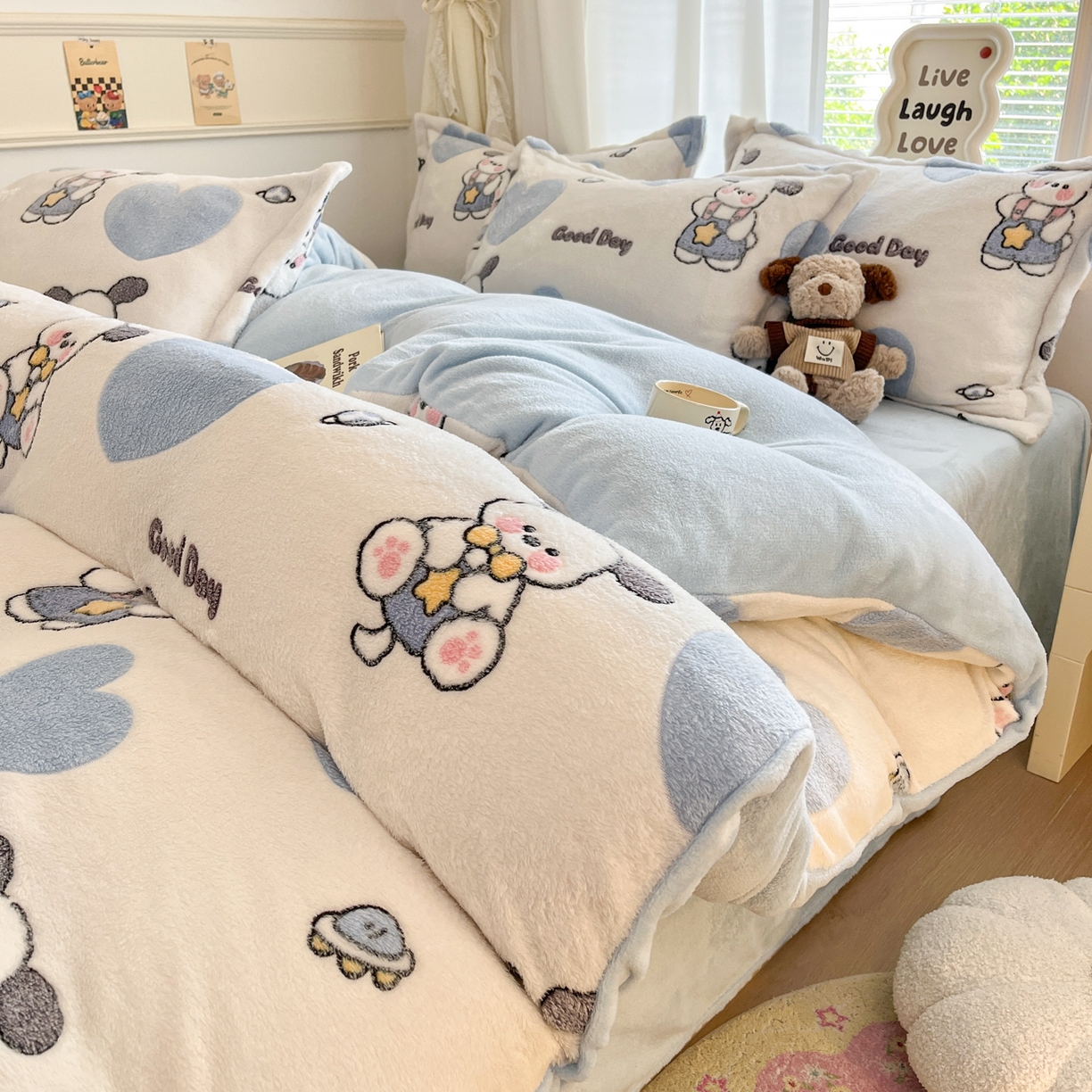 91家纺网 家纺一手货源 找家纺 （总）川悦生活2025新款立体雪花绒印花大床四件套系列二场景二