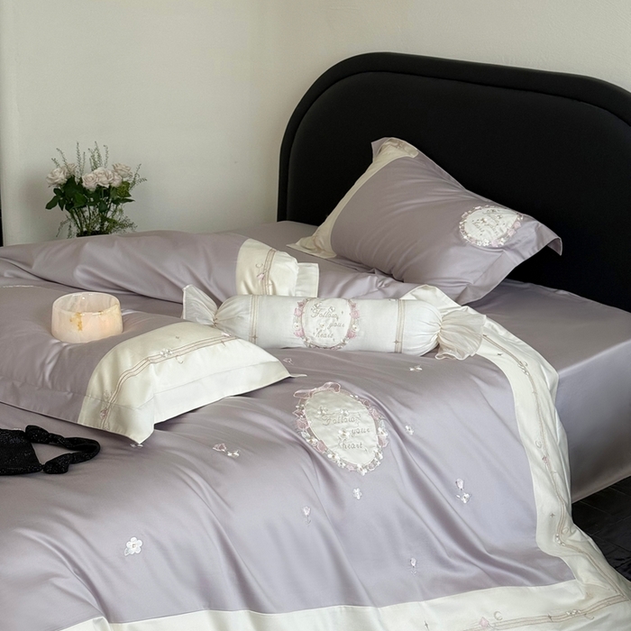 鹿班家居2025新款秋冬100S长绒棉精密刺绣系列——浅梦落樱(标准会员-20） 紫色