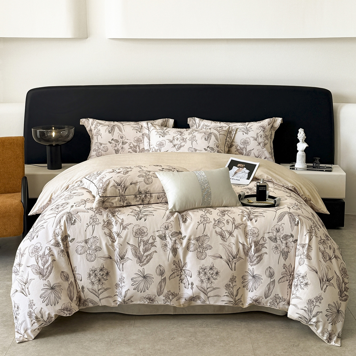 91家纺网 家纺一手货源 找家纺 清雅福2025新款A类全棉磨毛数码印花四件套 叶舒