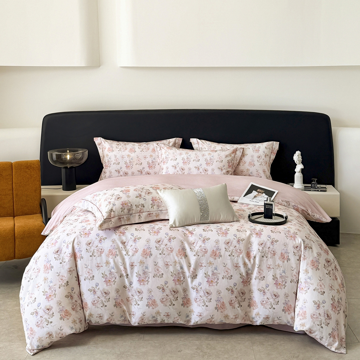 清雅福2025新款A类全棉磨毛数码印花四件套 花屿间·粉