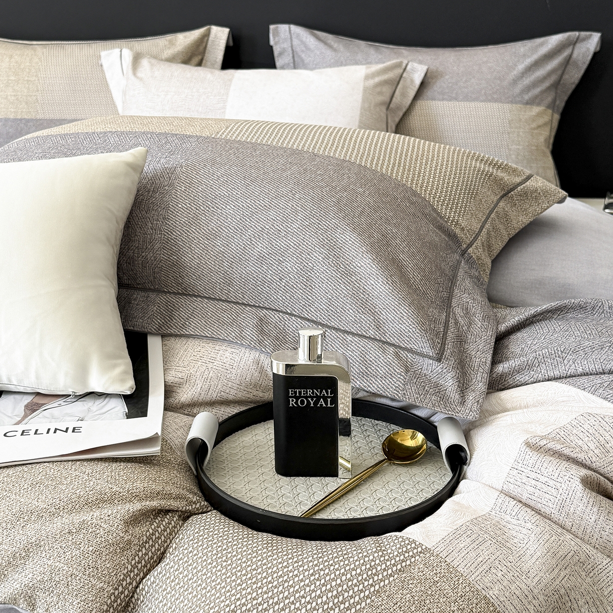 91家纺网 家纺一手货源 找家纺 清雅福2025新款A类全棉磨毛数码印花四件套 杰弗里·黄灰