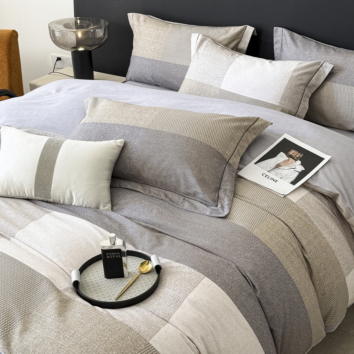 91家纺网 家纺一手货源 找家纺 清雅福2025新款A类全棉磨毛数码印花四件套 杰弗里·黄灰