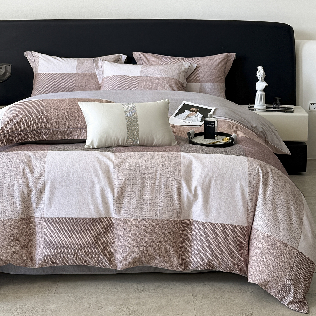 91家纺网 家纺一手货源 找家纺 清雅福2025新款A类全棉磨毛数码印花四件套 杰弗里·咖