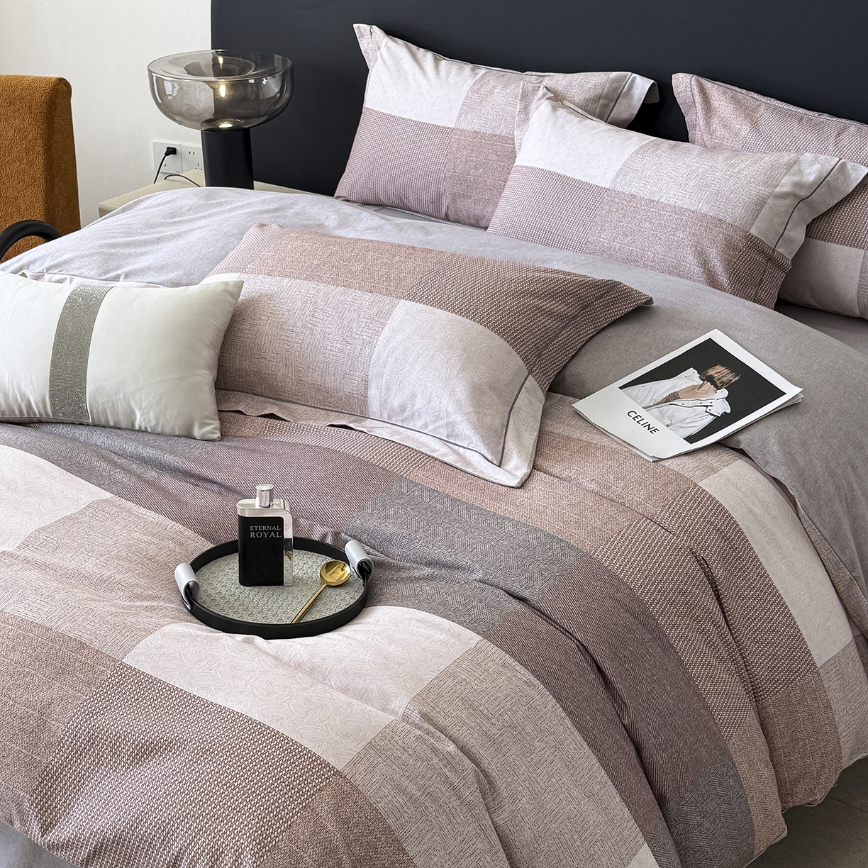 91家纺网 家纺一手货源 找家纺 清雅福2025新款A类全棉磨毛数码印花四件套 杰弗里·咖