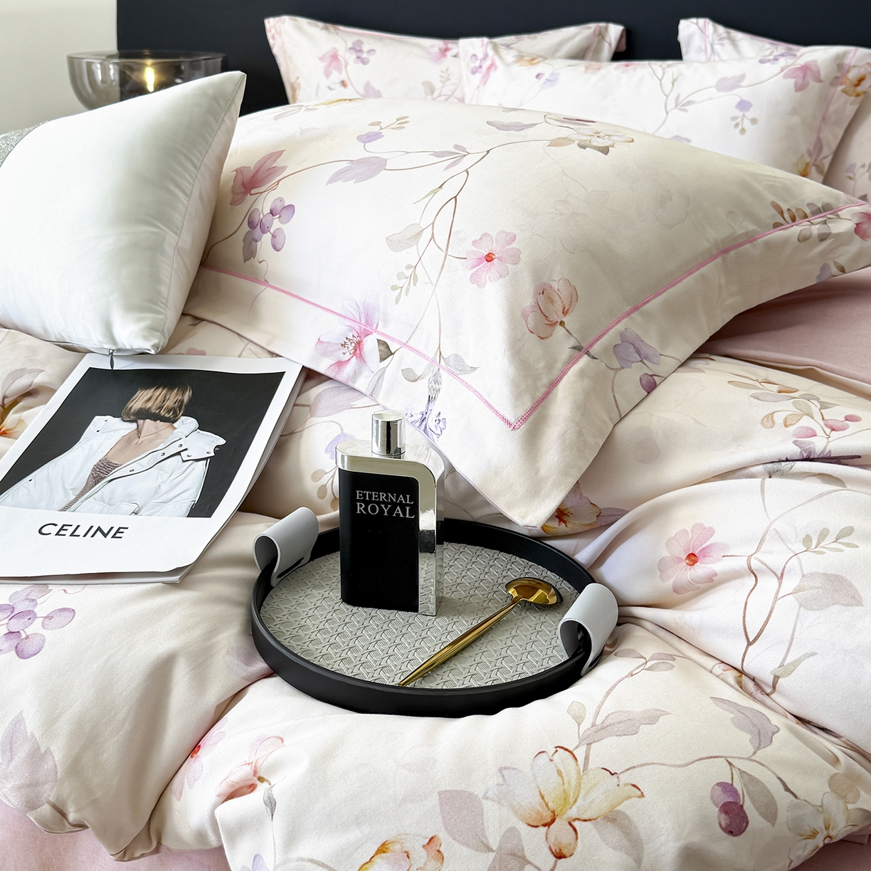 91家纺网 家纺一手货源 找家纺 清雅福2025新款A类全棉磨毛数码印花四件套 美兮浅香·粉