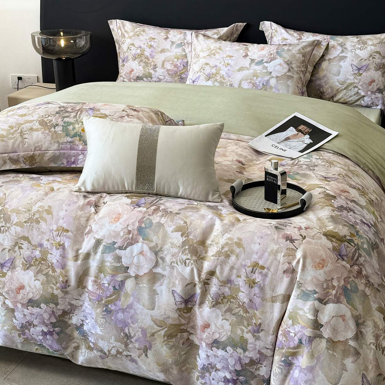 91家纺网 家纺一手货源 找家纺 清雅福2025新款A类全棉磨毛数码印花四件套 暮云·黄