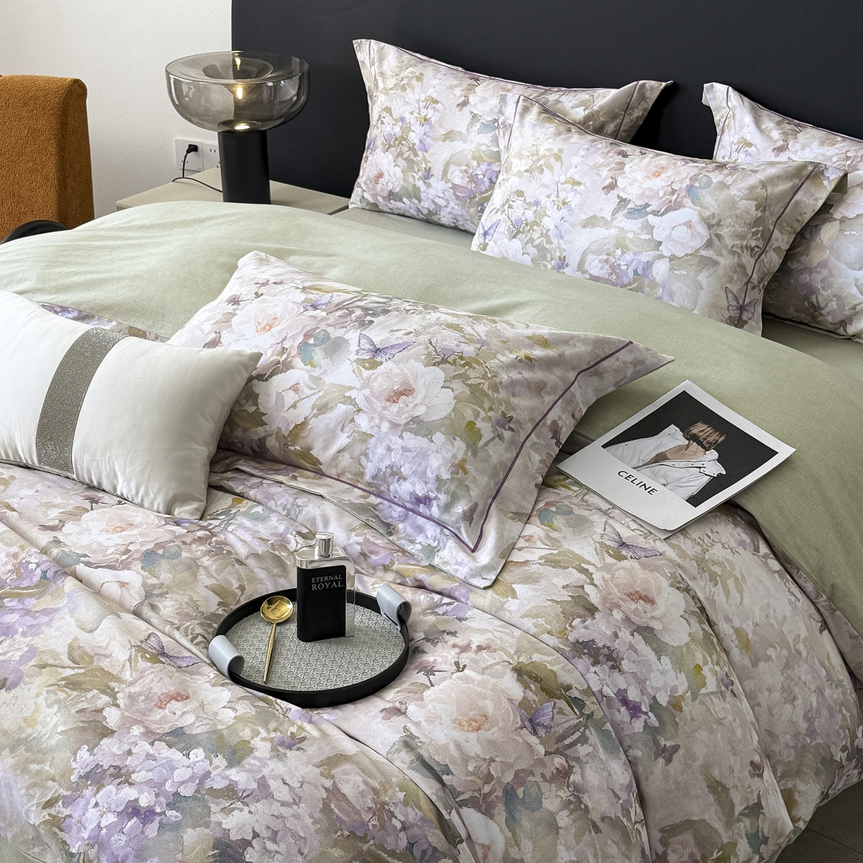 91家纺网 家纺一手货源 找家纺 清雅福2025新款A类全棉磨毛数码印花四件套 暮云·黄