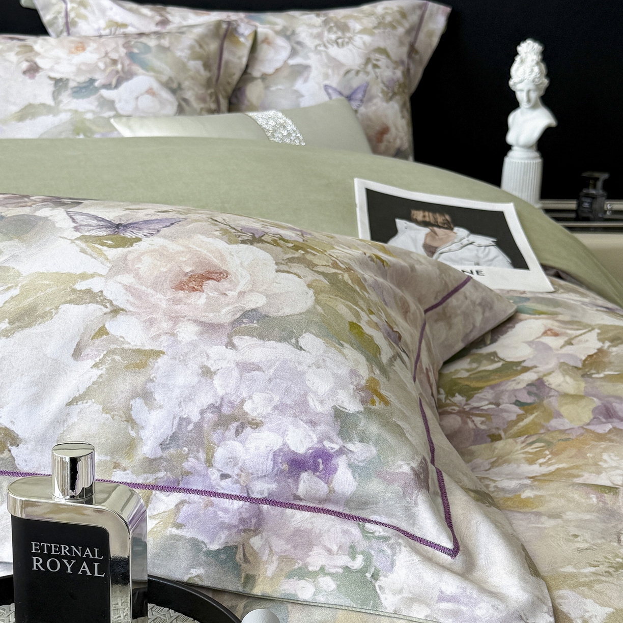 91家纺网 家纺一手货源 找家纺 清雅福2025新款A类全棉磨毛数码印花四件套 暮云·黄