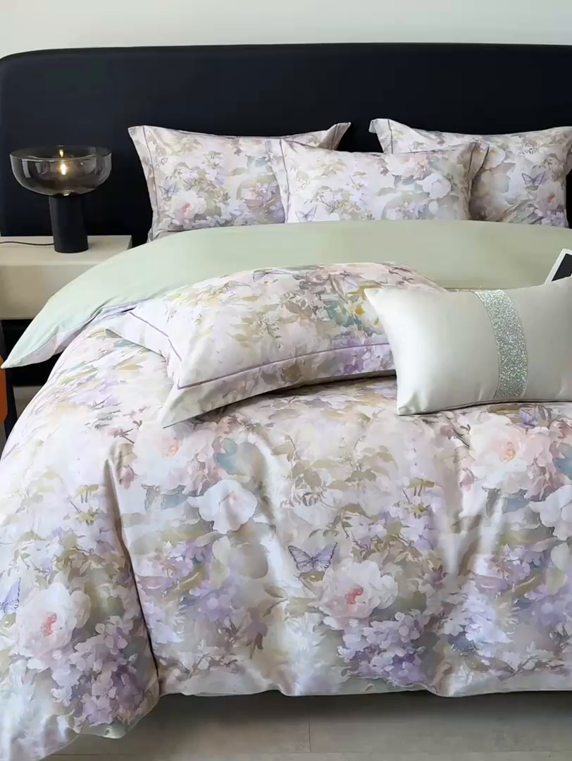 91家纺网 家纺一手货源 找家纺 清雅福2025新款A类全棉磨毛数码印花四件套 暮云·黄