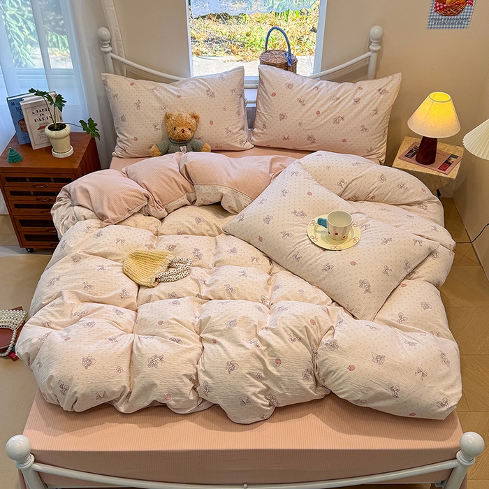 91家纺网 家纺一手货源 找家纺 颜选 2025春夏新款双层纱印花四件套 本顾