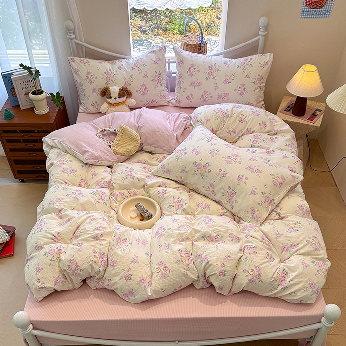 91家纺网 家纺一手货源 找家纺 颜选 2025春夏新款双层纱印花四件套 双层纱花期