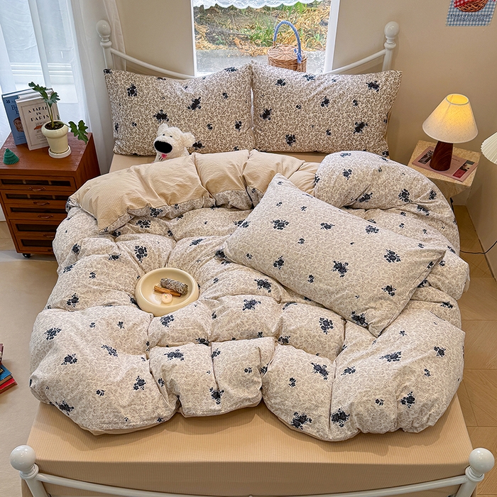 91家纺网 家纺一手货源 找家纺 颜选 2025春夏新款双层纱印花四件套 黛锦