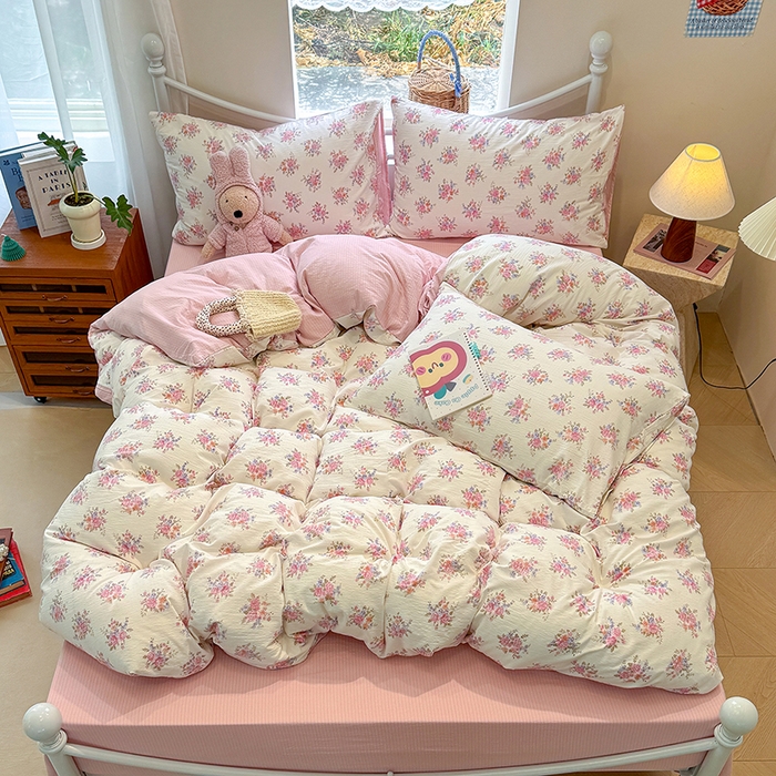 91家纺网 家纺一手货源 找家纺 颜选 2025春夏新款双层纱印花四件套 蔓禾