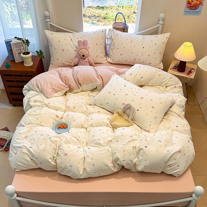 91家纺网 家纺一手货源 找家纺 颜选 2025春夏新款双层纱印花四件套 星月