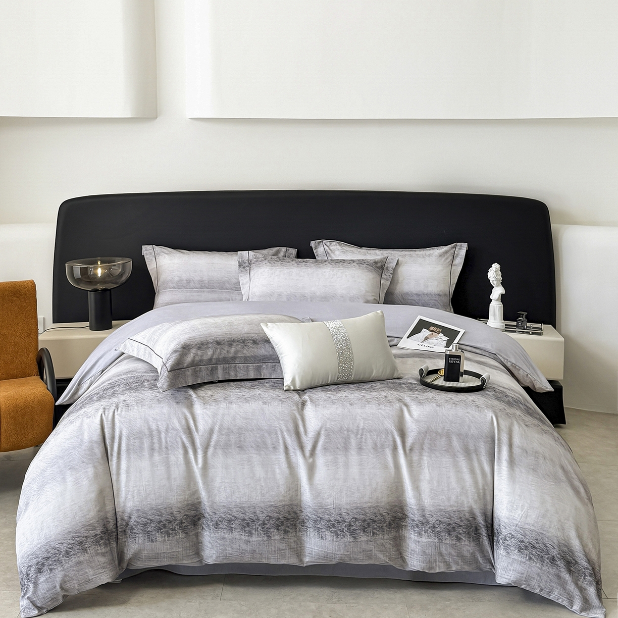 清雅福2025新款A类全棉磨毛数码印花四件套 苏菲庄园·灰